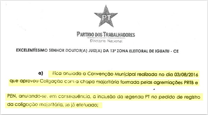 PT confirma aliança com PDT e PHS em Iguatu
